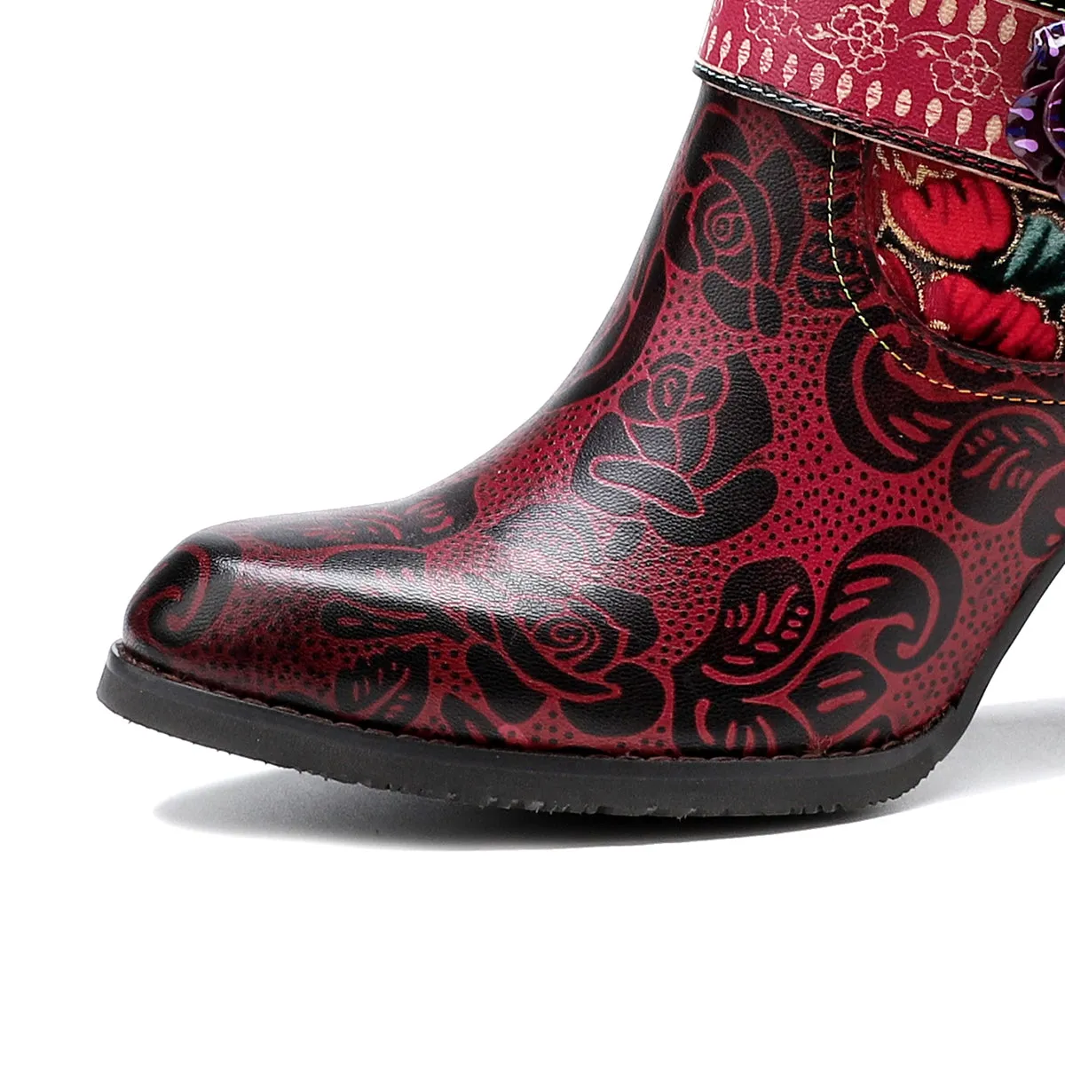 Zalor Red Patterned Boho Vibrant High Boots