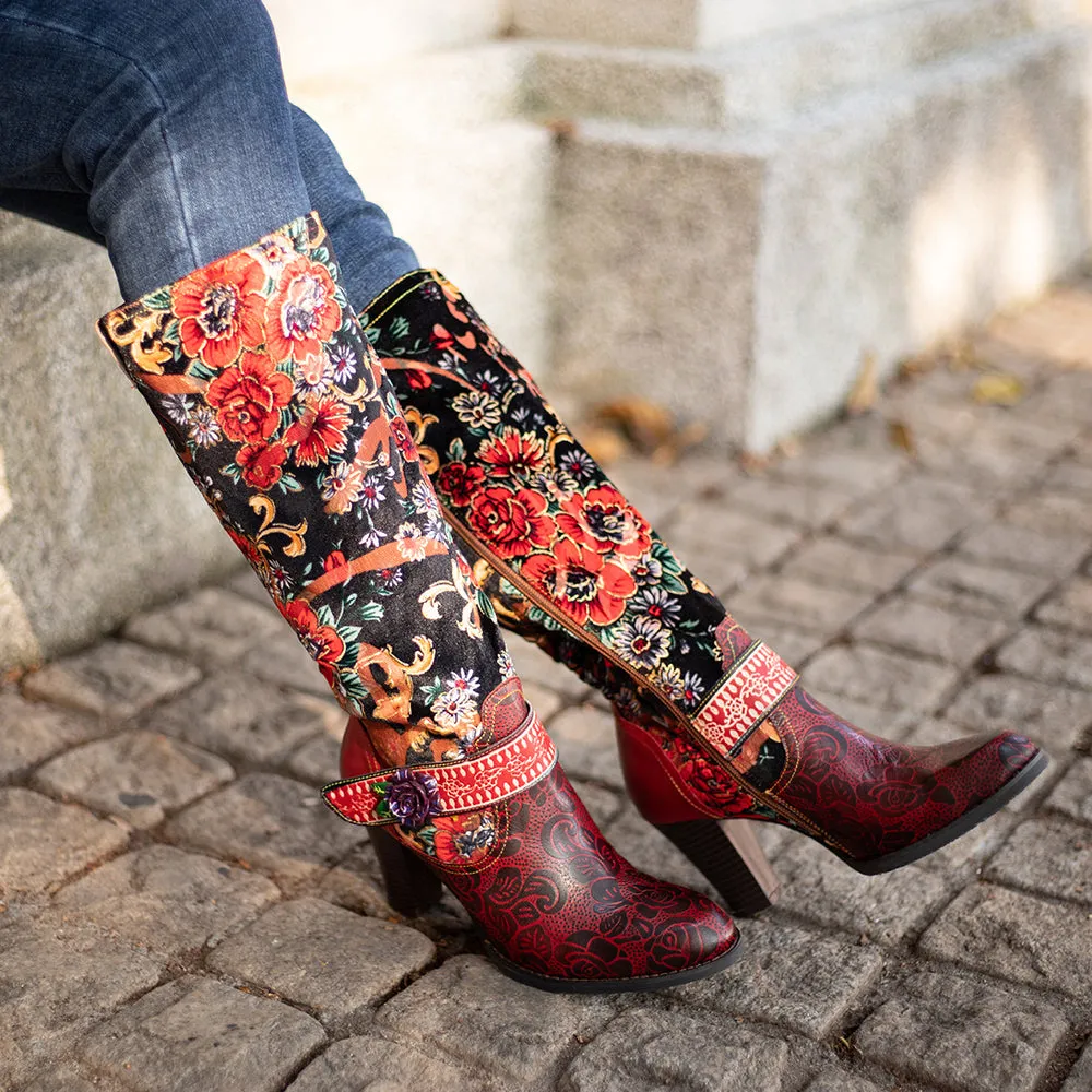 Zalor Red Patterned Boho Vibrant High Boots