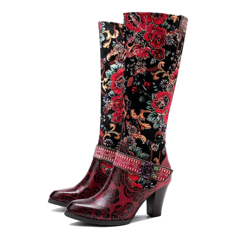 Zalor Red Patterned Boho Vibrant High Boots