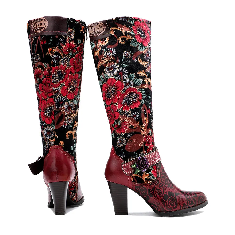 Zalor Red Patterned Boho Vibrant High Boots