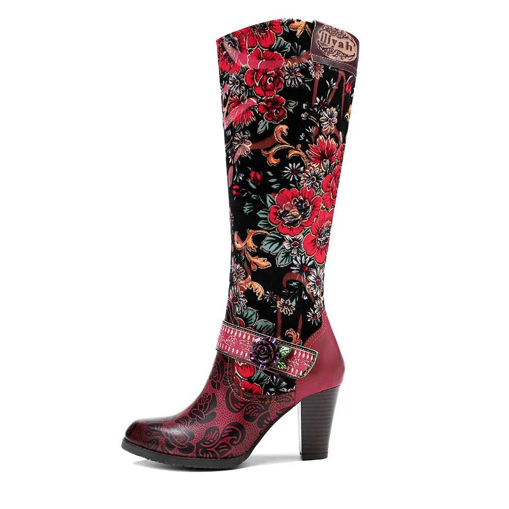 Zalor Red Patterned Boho Vibrant High Boots