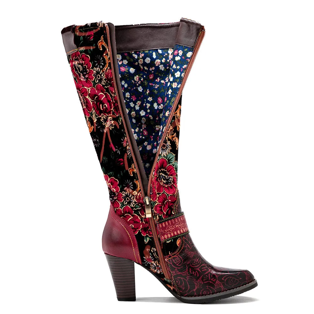 Zalor Red Patterned Boho Vibrant High Boots