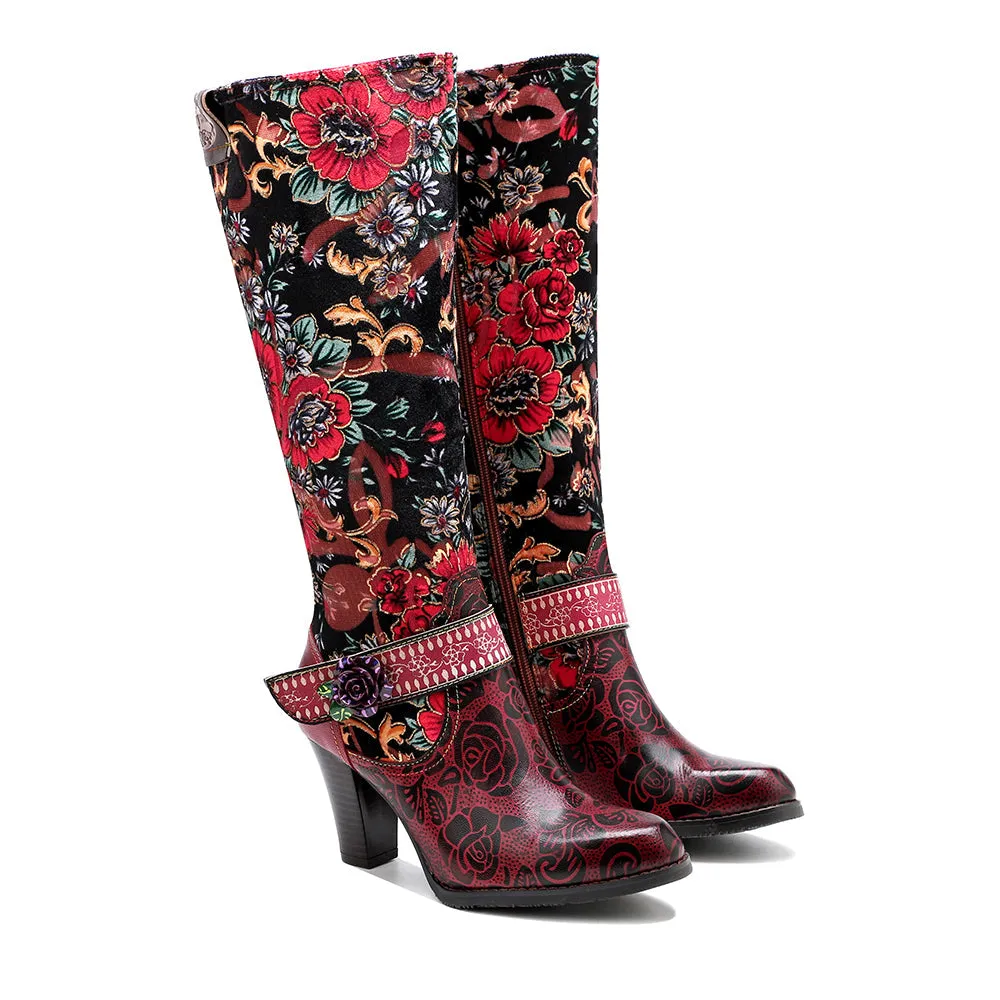 Zalor Red Patterned Boho Vibrant High Boots