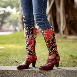 Zalor Red Patterned Boho Vibrant High Boots